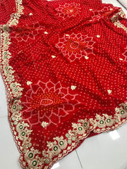 C*C RED BANDHEJ SAREE