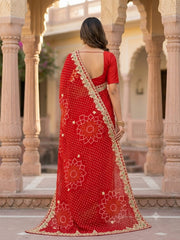 C*C RED BANDHEJ SAREE